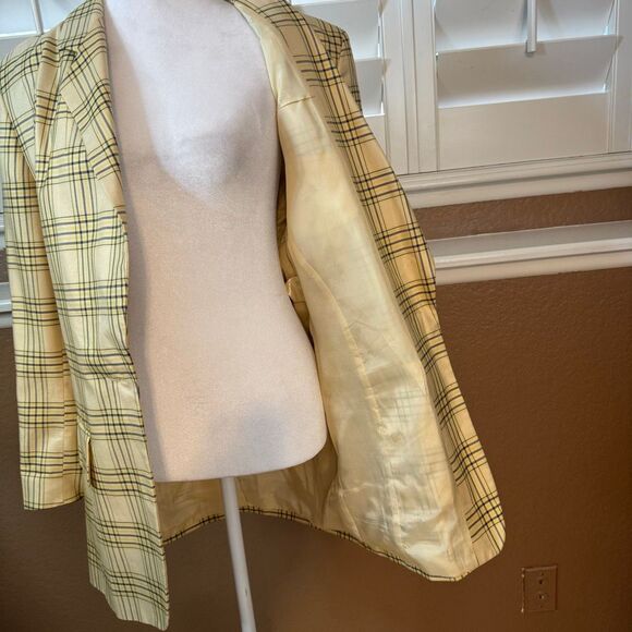 Vintage Escada Size 36 Longline Plaid Blazer Jacket Light Butter Cream Preppy - Picture 7 of 10
